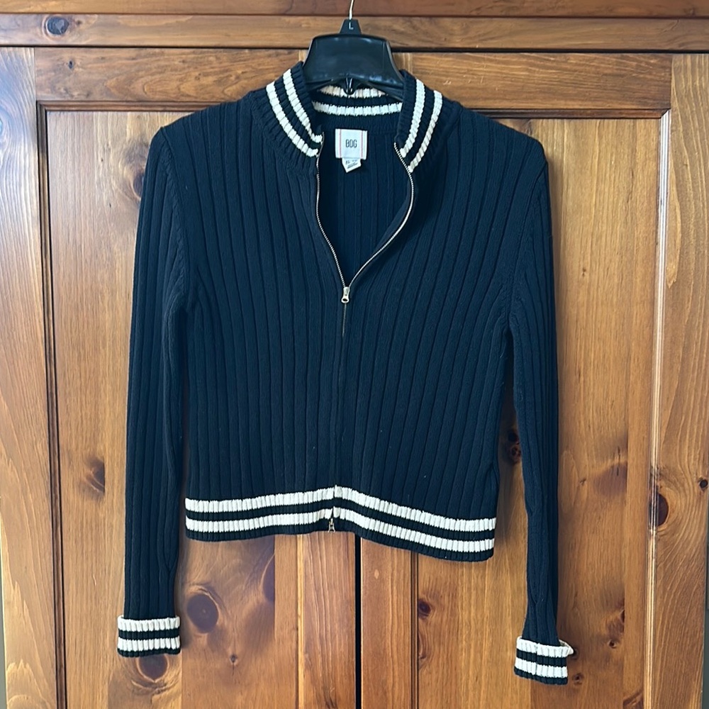 Black Ribbed Zip-Up Sweater